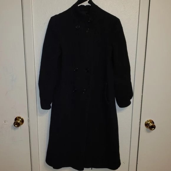 Vintage Jackets & Blazers - Vintage Black Wool Blend Button Trenchcoat Medium Vintage Black Wool Blend